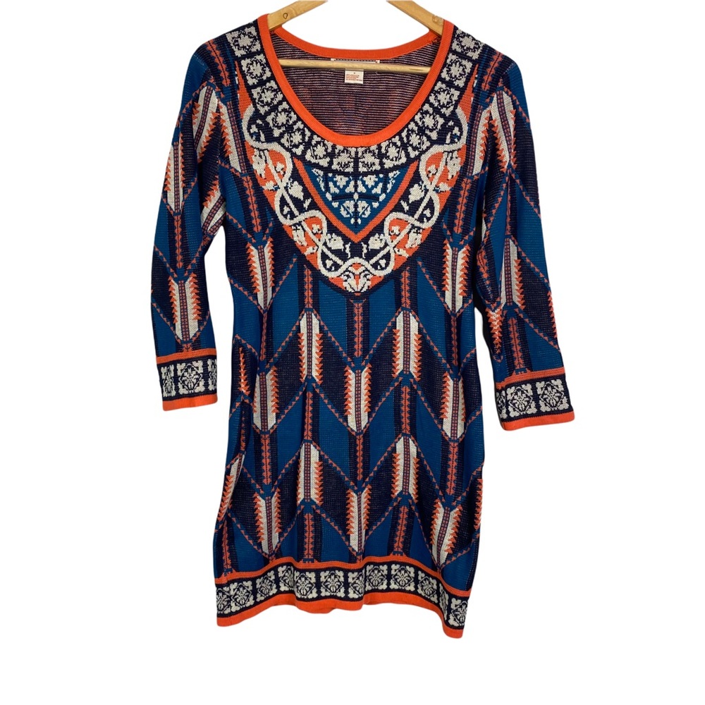 Flying tomato chevron sweater dress Aqua ethnic dress 3/4 sleeves mini M - Picture 4 of 11